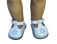 สีขาว PU ตุ๊กตาพลาสติกปุ่มรองเท้าเจาะออกแบบโลหะ 18 &amp;quot;สาวอเมริกันตุ๊กตาเสื้อผ้าและรองเท้า