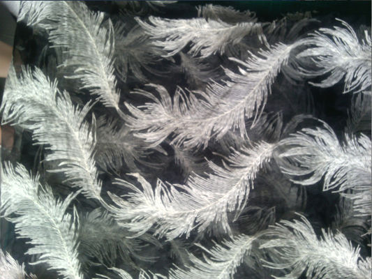 สีขาวลายขนนก organza ปักลูกไม้ผ้าฝ้ายผ้าสำหรับเครื่องแต่งกาย