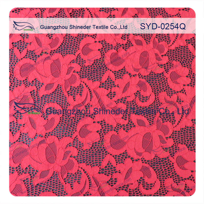 แฟชั่น Red Elastic Guipure เย็บปักถักร้อยผ้าลูกไม้สำหรับชุดแต่งงาน