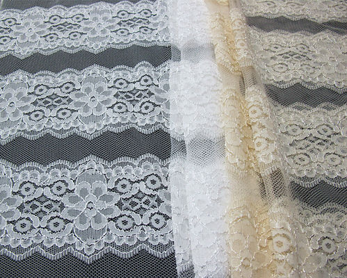 ผ้าลูกไม้ Elastic Lace สีขาว / ดอกไม้ Allover ลูกไม้ผ้า CY-DK0036