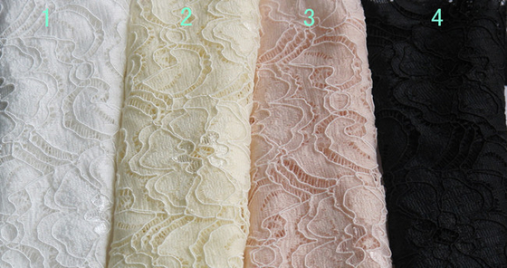 ผ้าลูกไม้สีขาวเเบบ 80% ผ้าไนล่อน 20% สแปนเด็กซ์สวยหรู CY-LW0783