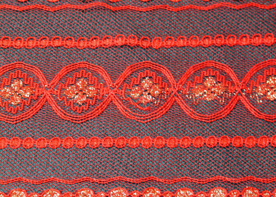 ผ้าลูกไม้โลหะเป็นมิตรกับสิ่งแวดล้อม Red, Elastic Lace Material CY-LW0208