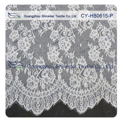 ผ้าลูกไม้ Chantilly Lace Eyelash Lace Trim สำหรับชุดสตรีสีขาวและสีเทา