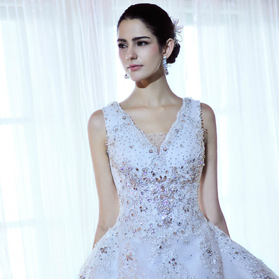 หรูหราลูกปัด Rhinestone ชุดแต่งงาน, ผู้หญิง tulle ชุดแต่งงานอ้วน