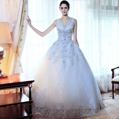 หรูหราลูกปัด Rhinestone ชุดแต่งงาน, ผู้หญิง tulle ชุดแต่งงานอ้วน