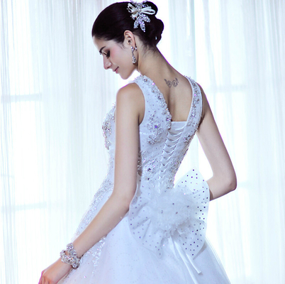 หรูหราลูกปัด Rhinestone ชุดแต่งงาน, ผู้หญิง tulle ชุดแต่งงานอ้วน