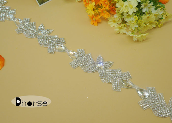 ซิลเวอร์เหล็กบน Rhinestone ลูกปัด Trim สำหรับชุด, Rhinestone Trimming