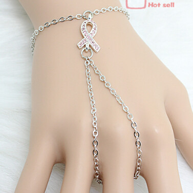 สร้อยข้อมือมะเร็งเต้านมแฟชั่นถักโลหะคริสตัลสำหรับผู้หญิง