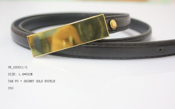 สีดำ PU เข็มขัดผ้าสำหรับผู้หญิง / 1.4cm ผู้หญิงเอวเข็มขัดทองผิวมันเมล็ดนิกเกิลหัวเข็มขัด