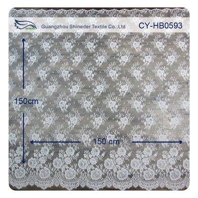 Chantily ผ้าไนลอนสำหรับชุดแต่งงาน, Scalloped Floral Lace Fabric