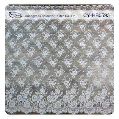 Chantily ผ้าไนลอนสำหรับชุดแต่งงาน, Scalloped Floral Lace Fabric
